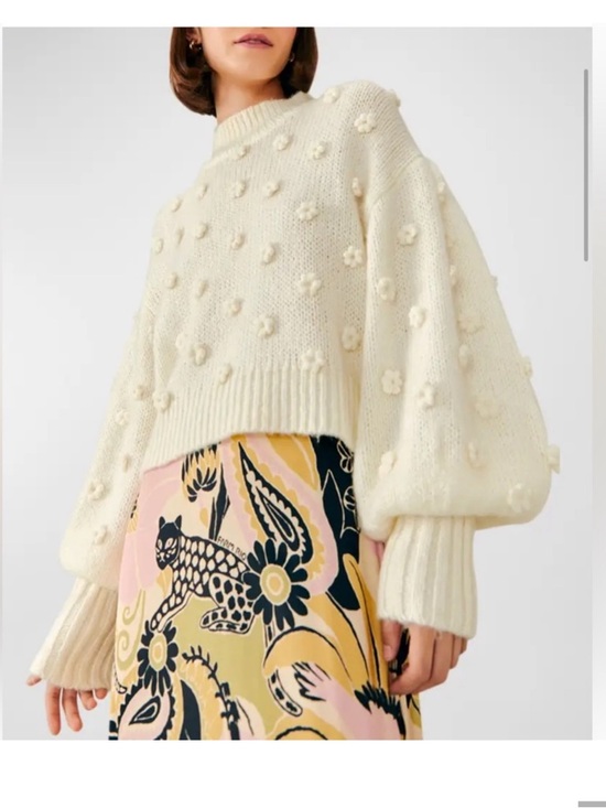 FARM Rio Sweaters - FARM Rio Cream Lantern-Sleeve Pom-Pom Knit Sweater